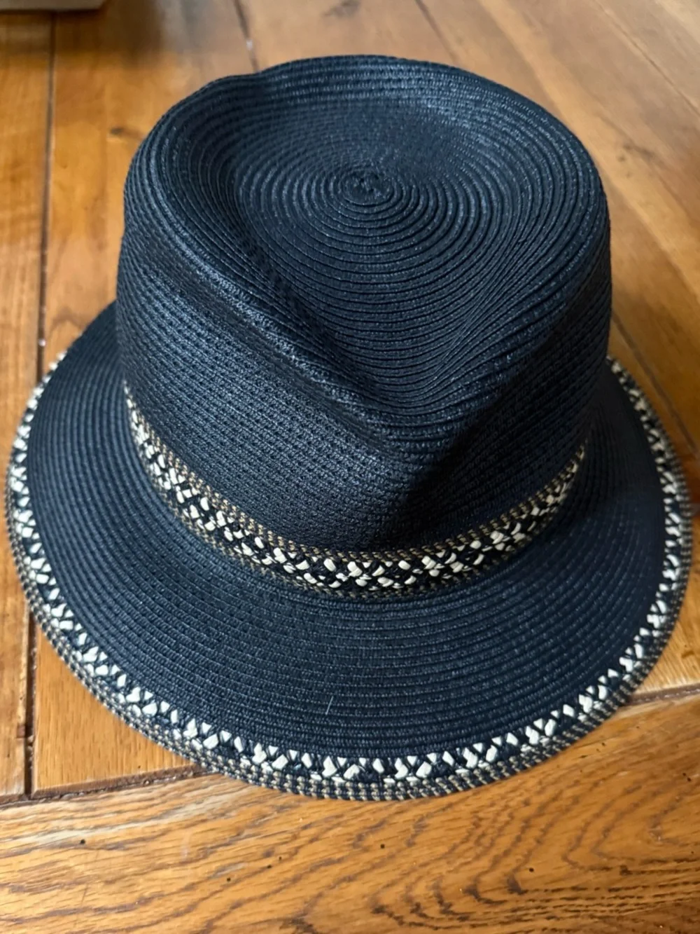 Eric Javits Hat Black Beige Squishee Straw Fedora Sunhat Packable UPF 50+ - Picture 1 of 7